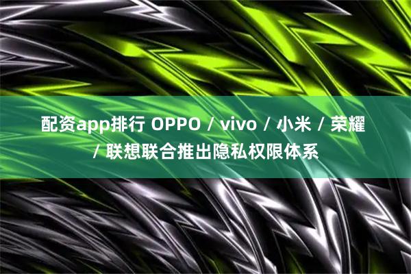 配资app排行 OPPO / vivo / 小米 / 荣耀 / 联想联合推出隐私权限体系